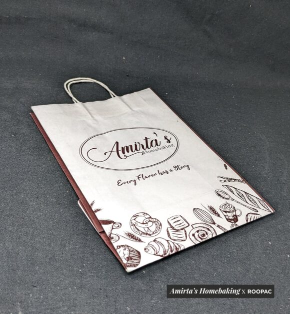 Yummy bakery paper bags for Amrita's Homebaking, Dindigul - Fun, safe and tasty journeys home.