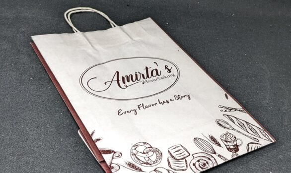 Yummy bakery paper bags for Amrita's Homebaking, Dindigul - Fun, safe and tasty journeys home.
