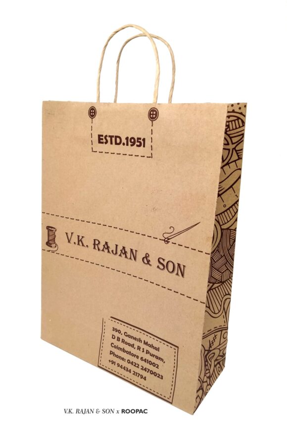 Custom paper bags by V.K Rajan & Son Coimbatore, Elegant paper bags for menswear, Premium bespoke tailoring bags in Coimbatore