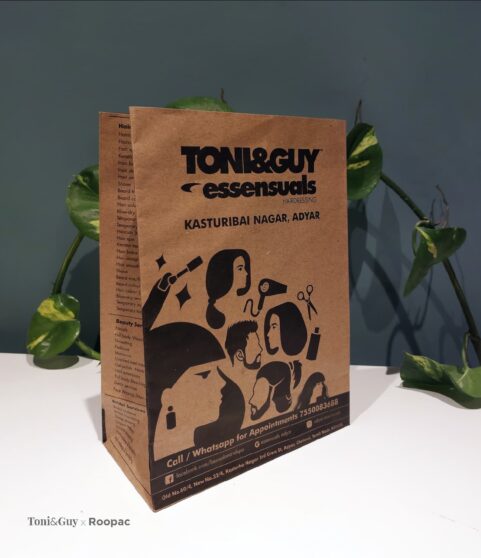 Our durable and stylish Paper Bags, perfect for your hairdressing essentials at Toni&Guy, Adyar, Chennai.