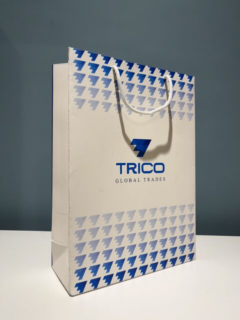 Our durable and vibrant Printed Paper Bags, perfect for your trading needs at Trico Global Trades, Tiruppur.
