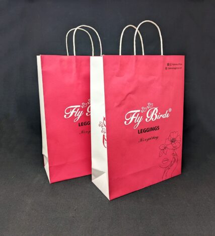 Our strong and trendy Paper Bags, perfect for carrying home your favorite leggings from Fly Birds, Tiruppur.