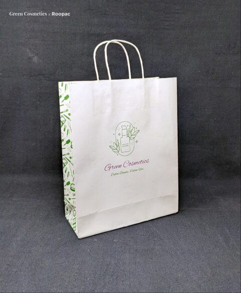 Eco-friendly Green Cosmetics Paper Bag, perfect for carrying your beauty purchases