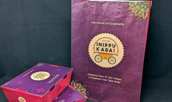"Inippu Kadai's Soan Papdi in beautifully designed paper bag