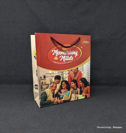Shopper holding the fun and eco-friendly Colorful Paper Bag from Mesmerising Millets