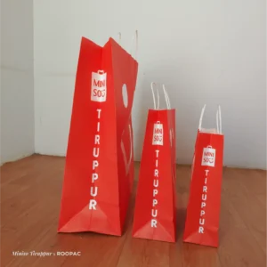 Eco-friendly paper bag for Miniso Tiruppur, featuring a sleek design