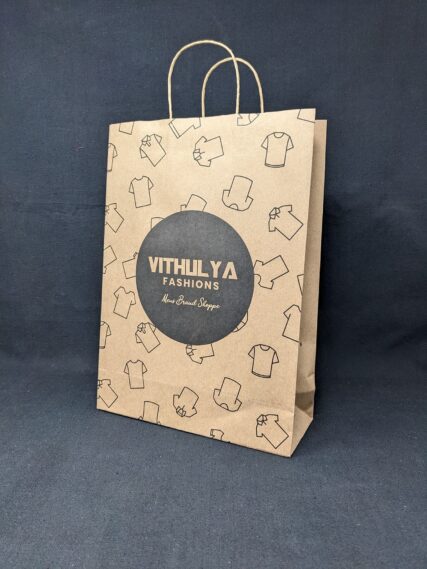 Durable and stylish Paper Bags, tailor-made for Vithulya Fashion, a leading Men's Brand Shoppe in Tiruppur.