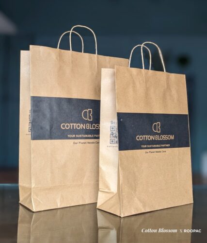 Custom Designed Brown Kraft Paper Bag, an eco-friendly choice for businesses like Cotton Blossom.