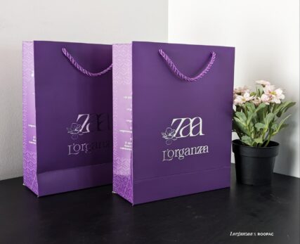Luxurious silver-foil paper bags for Lorganzaa