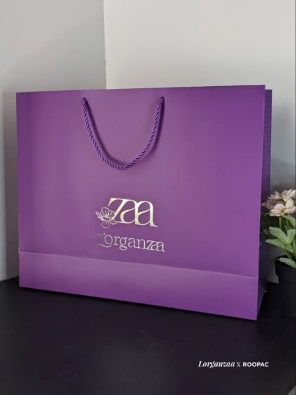 Luxurious silver-foil paper bags for Lorganzaa