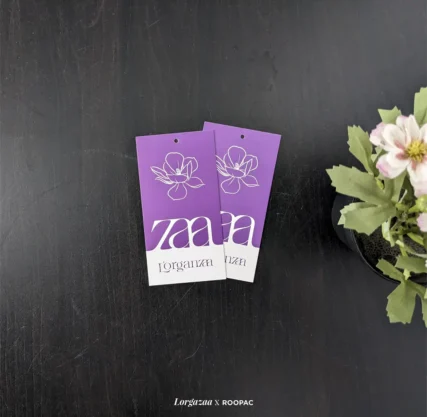 Lorganzaa purple flowered clothing tags from roopac