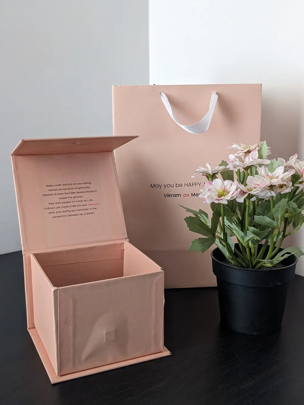 pink color Customized paper bags and rigid boxes from roopac