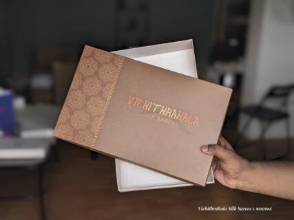 Elegant and sturdy foldable saree box by Roopac, perfect for storing and gifting sarees from Vichithrakala in Sydney.