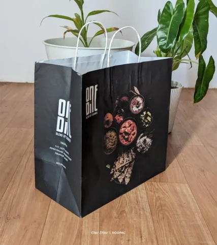 Eco-friendly paper bag from One Dine Restaurant in Tiruppur