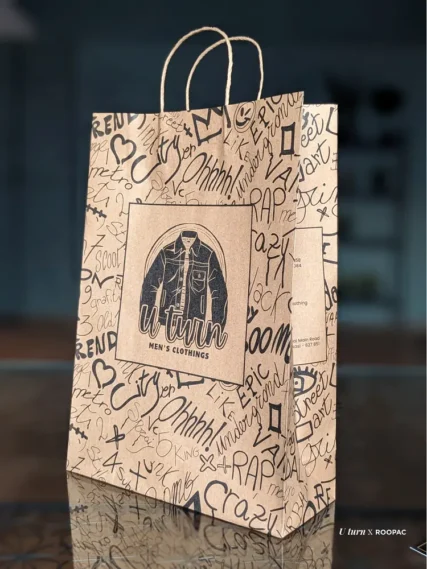 Eco-friendly kraft paper bag by Roopac, designed for men's clothing stores