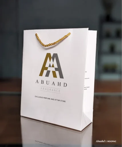 Elegant paper bag from ABUAHD Fragrance, Salem.