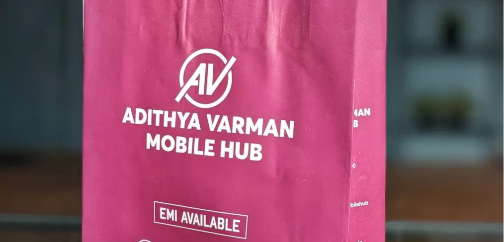 Adithya Varman Mobile Hub's durable paper bag for electronics in Chennai
