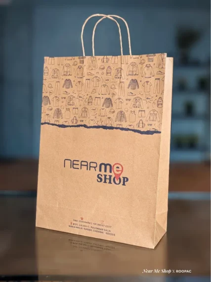 Stylish blue and red Kraft bag from Near Me Shop, Chennai