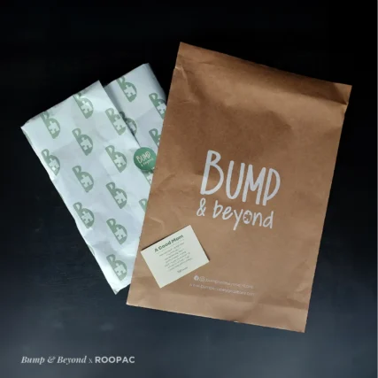 Complete set of elegant packaging for Bump and Beyond maternity clothes