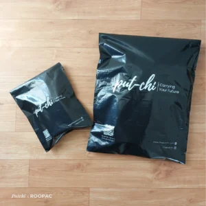 Modern maternity wear packaging by Roopac: The Putchi black poly mailers