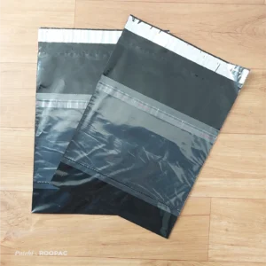 Functional and sleek black poly mailers by Roopac for The Putchi brand